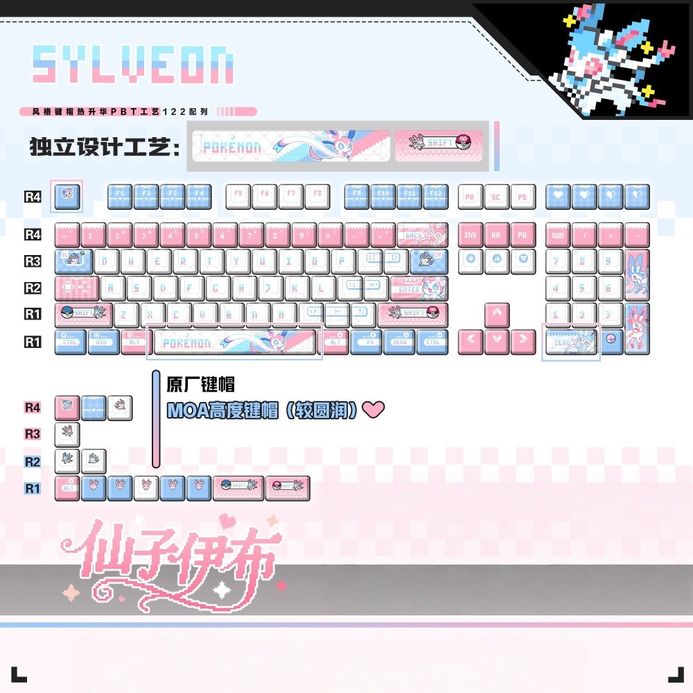 Pokémon Sylveon ‌   Keycaps Ke - Custom Keycaps ulasan dan harga